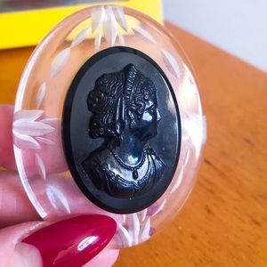 Vintage 1940s Brooch Cameo Celluloid Lucite Large